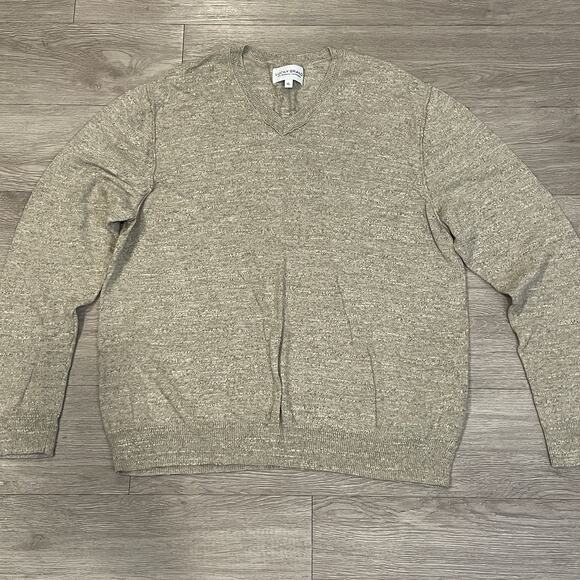 Lucky Brand Sweater Mens XL Neutral V Neck Knit Casual Preppy Lightweight - Picture 2 of 8